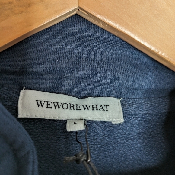 WEWOREWHAT Dress Blue Cotton Terry Cropped Half Zip Sweatshirt NEW Size L - Picture 5 of 7
